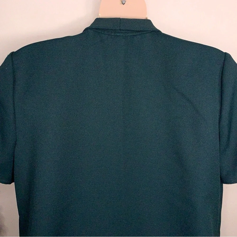 Vintage Petite 18 Jason Cody Deep Green Short Sleeve Shrug Blazer Top Open Front
